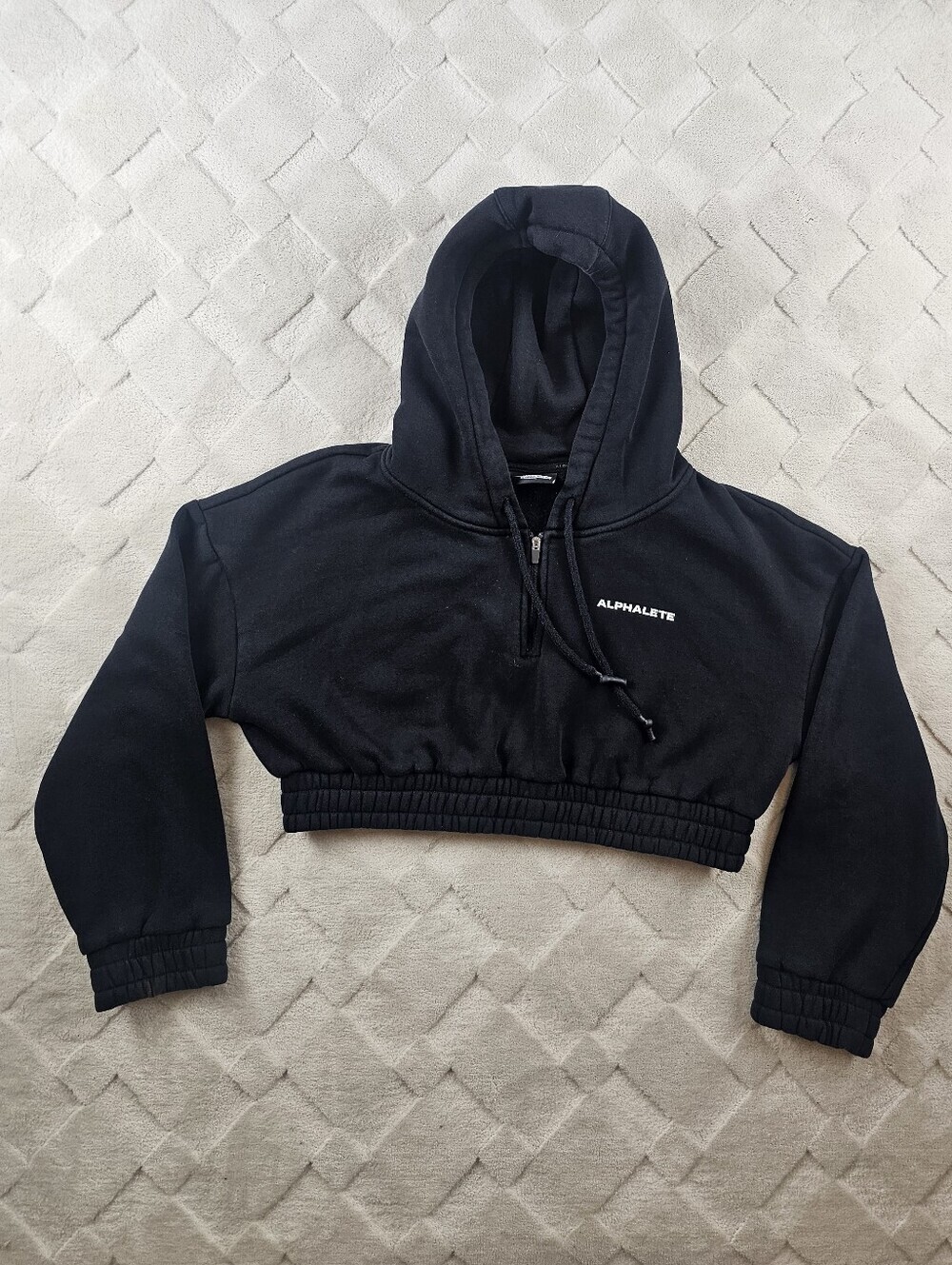 Alphalete Cropped Hoodie Womens Small Black 1/4th Zip Pullover